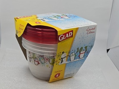 GLAD Limited Edition Christmas Holiday Plastic Storage Containers 4 Pack 32 oz.