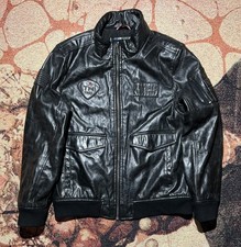 VINTAGE Tommy Hilifiger Patches Faux Leather Jacket Black Large MISSING HOOD