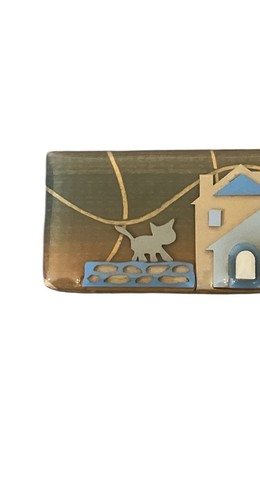 Vintage Haus Anstecknadel von Lucinda Katze Halbmond Acryl Brosche Anstecknadel Rechteck - Bild 3 von 8