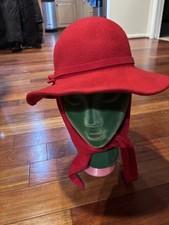 NWT Vintage Michael Howard 100 Wool w/ Tie Scarf Wide Brim Retro Red.