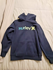Hurley size 5/6 Children's Navy Blue with Blue/Green/Yellow LOGO Hoodie Sweater