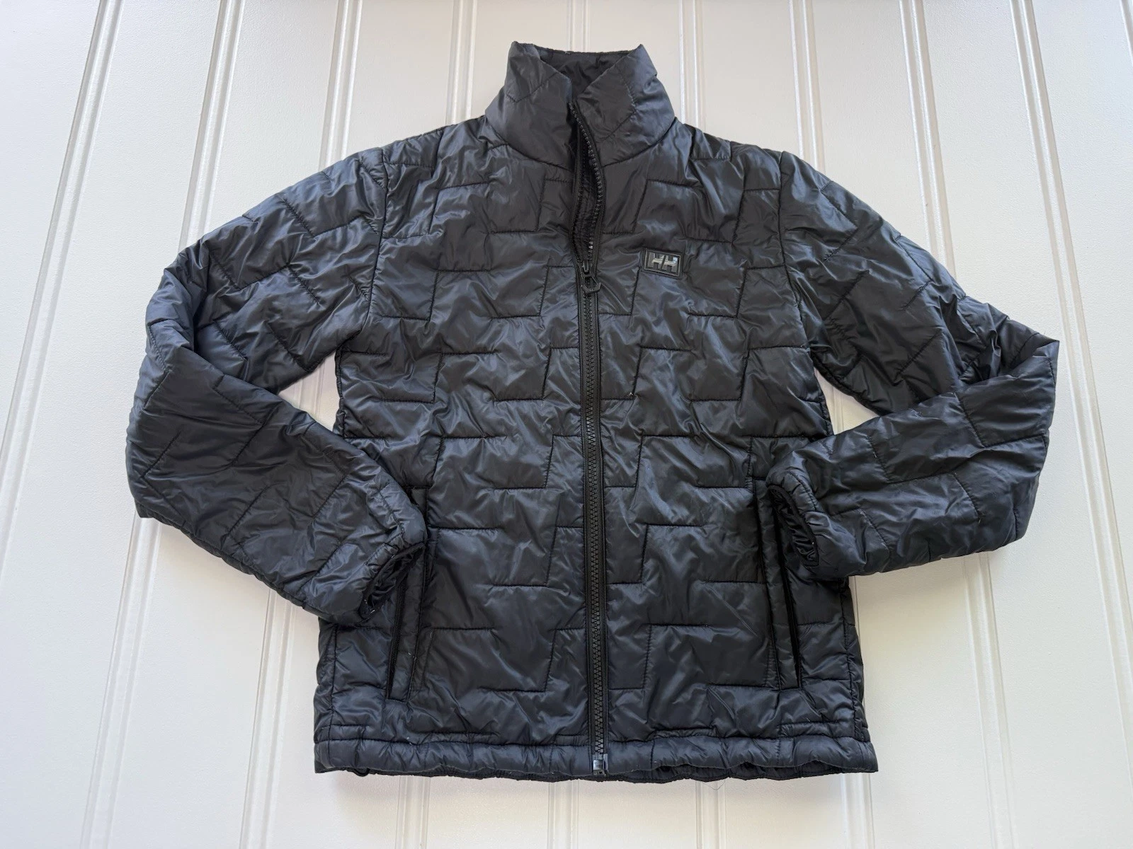 Helly Hansen Puffer Jacket Kids 10 140 Black Quilted Full Zip Lifaloft 2061