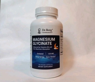 Dr. Berg Chelated Magnesium Glycinate 120mg Enhanced w/ Vitamin D & B6, 150 Caps