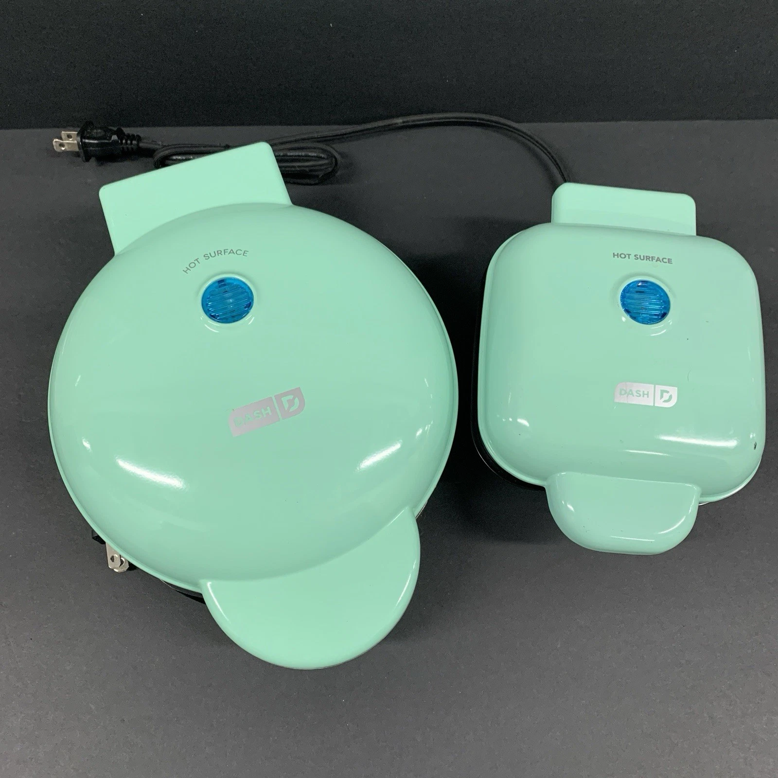 Lot of 2 Electric Dash Cookers Mini Donut Egg Bites Griddle Maker Set Mint Green