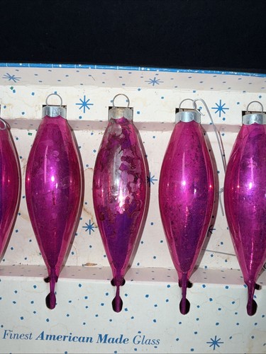 LOT 6 VINTAGE PARAGON USA MERCURY GLASS TEARDROP ORNAMENTS PINK 5"T B - Picture 2 of 3