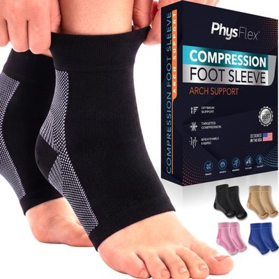 Compression Socks 20-30mmHg for Plantar Fasciitis, Achilles Large, Black 