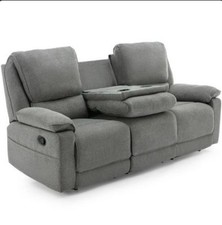 Grey Manual Recliner Sofa 3 Seater with Drop Down Table & Cupholders CR 1443