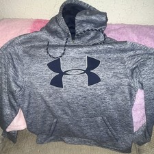 Under Armour Men's Heathered Gray Fleece Pullover Hoodie Loose Fit Logo Size M