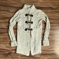 Ann Taylor Loft Sweater Womens XS Beige Cable Knit Cardigan Toggle Button