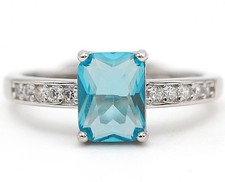 2CT Aquamarine  White Topaz 925 Solid Sterling Silver Ring Sz 7 UB2-3