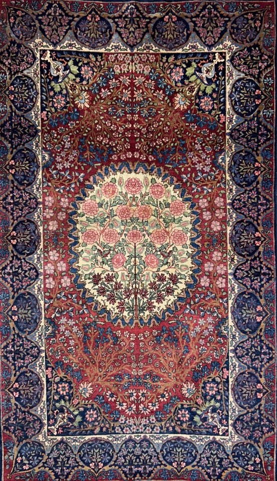 4'4"x7'6" Antique Hand-Knotted Wool Kashane Area Rug - Handmade Carpet 4x7 Red - Image 2 of 4