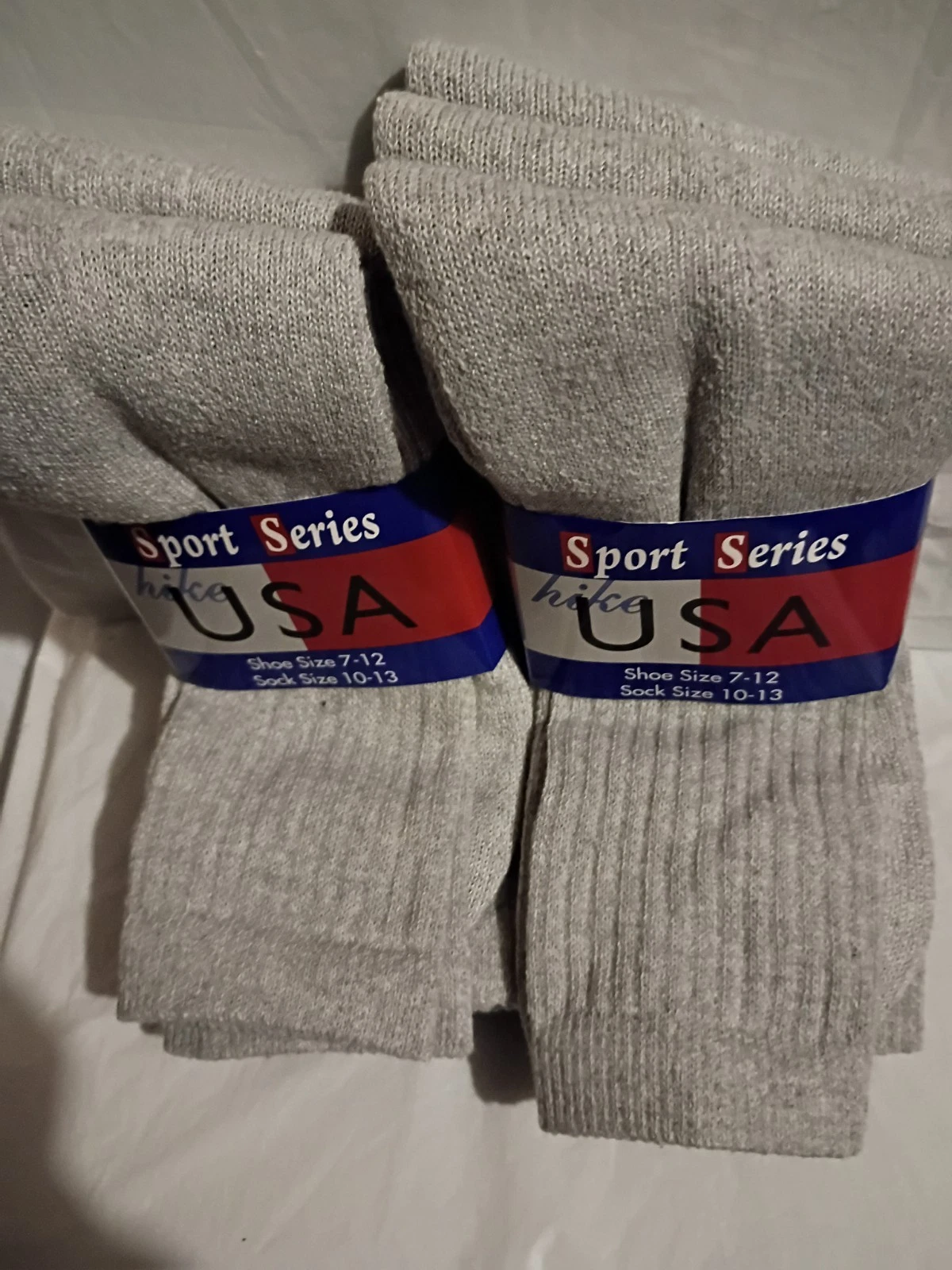 Sport Series USA Crew Socks Gray Men's Size 10-13 Cotton Polyester 2 Pair Pack