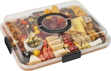 Charcuterie Board with Clear Lid, Travel Portable Cheese Black 