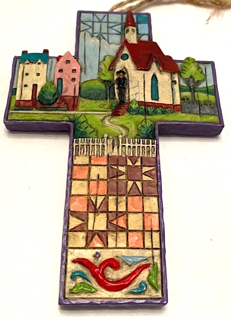 2007 Jim Shore Heartwood Creek "Town/Church Cross" #4008103 Multicolor Ornament