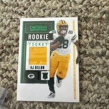 2020 Contenders Football Rookie Ticket Patch AJ Dillion Green Foil Swatch Jersey
