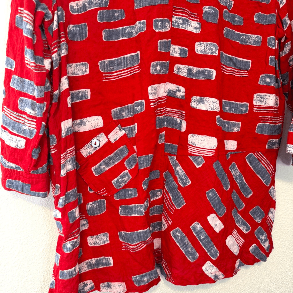 John Mark Red Patterned Button Down Blouse Size XL - image 7