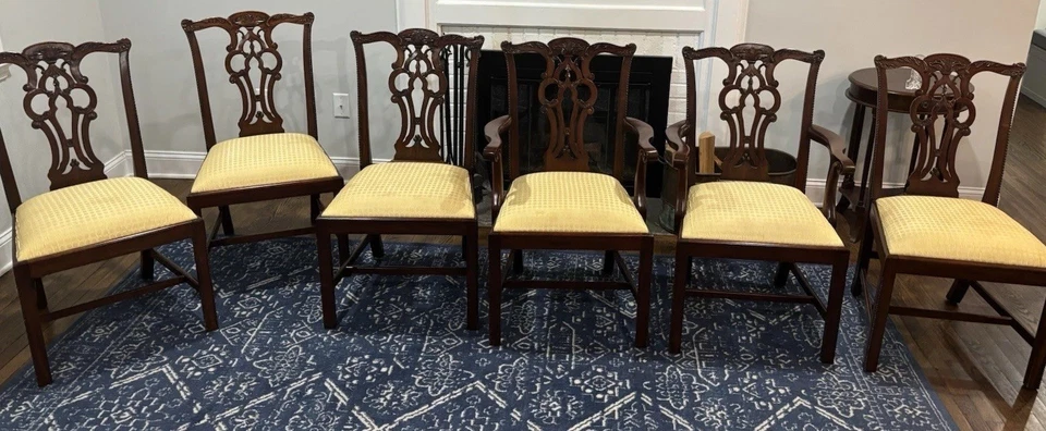 Set of 6 MAITLAND SMITH Carved Mahogany Chippendale Dining Room Chairs - Image 2 of 4