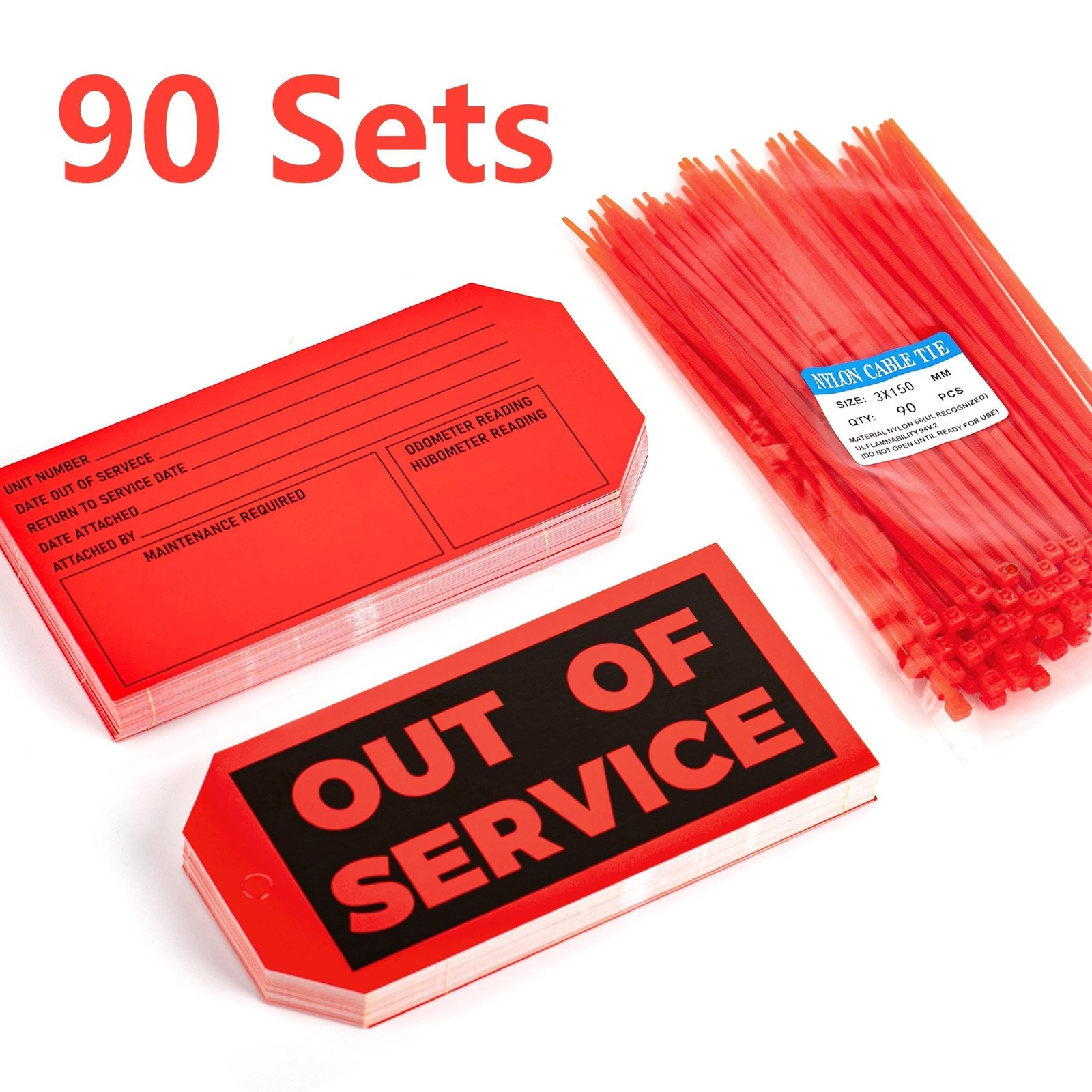 Out of Service Tags 90-Pack with Adjustable Wire Ties for Equipment