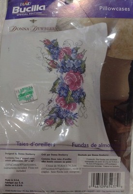 Plaid Bucilla Two Stamped Pillowcases To Cross Stitch Donna Dewberry NIP