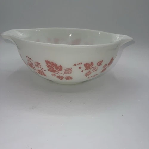 Vintage Pyrex White & Pink Gooseberry 443 Cinderella Bowl 2 1/2 Quart MCM