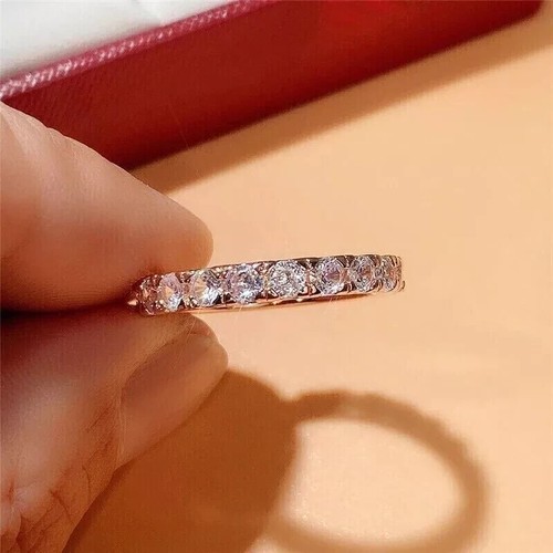 2 Ct Round Cut Real Moissanite Full Eternity Wedding Ring 14K Rose Gold Plated - Picture 5 of 6