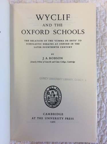 WYCLIF UND DIE OXFORD SCHULEN von J. A. Robson - 1966 - Summa de Entre - Bild 3 von 5