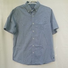 Mens Chaps Blue and White Star Short Sleeve Dress Shirt, Large