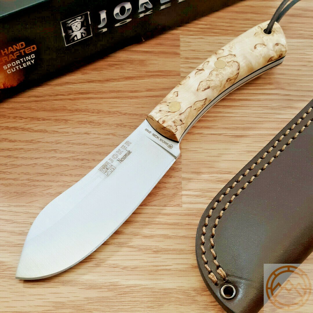 美品FRENCH GENDARMERIE JK ベージュ Joker Nessmuk Fixed Knife Sandvik 14C28N Steel Full Blade Curly