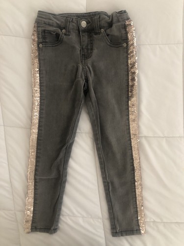 Cat & Jack Girls Jeans Super Skinny Silver & Gold Sequins Sides Size 6 - Picture 2 of 7