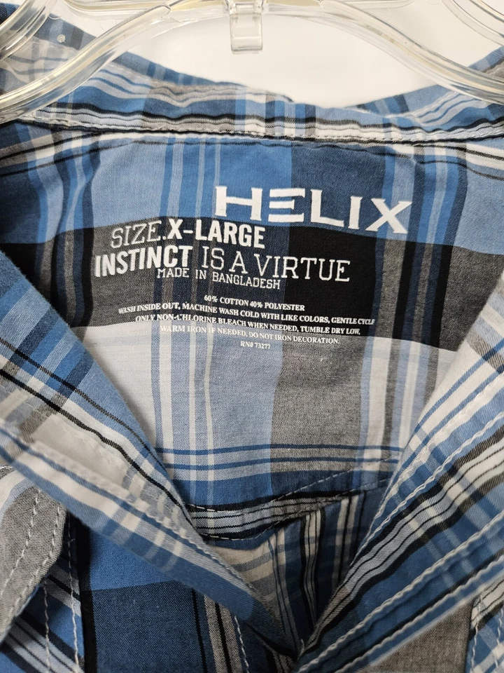 Camisa con botones HELIX para niños talla XL a cuadros manga enrollable bolsillos calavera patinador * Foto 3 de 4