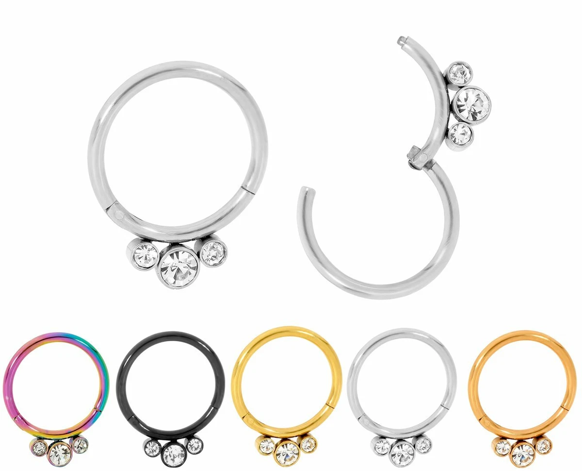 365 Sleepers 1 Pair 16G Surgical Steel Gem Hinged Hoop Huggie