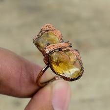 Regalo Para Ella Cobre Citrino Áspero Electroformado Anillo Ajustable Tamaño Ajustable