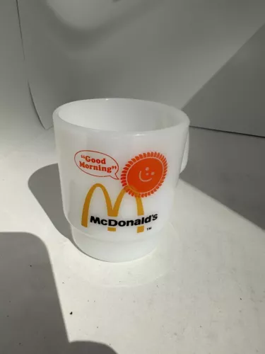 Vtg. Anchor Hocking Fire King McDonald's Good Morning Coffee Cup Milk Glass