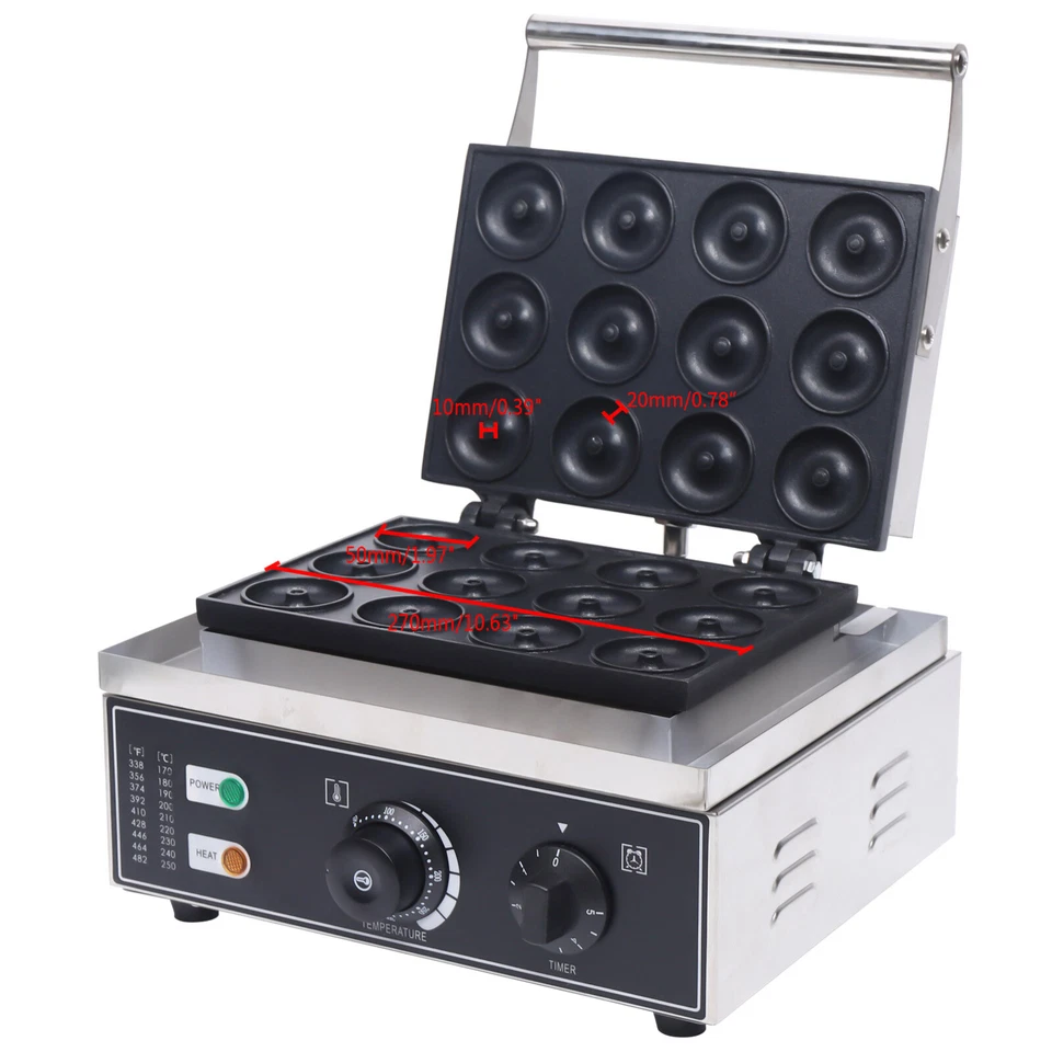 1550W Commercial Nonstick Electric Mini Doughnut Donut Machine Maker 12pcs Baker - Image 2 of 4