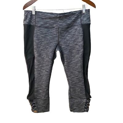 Athleta Gray Black Heather criss cross Crop athletic workout legging large L 