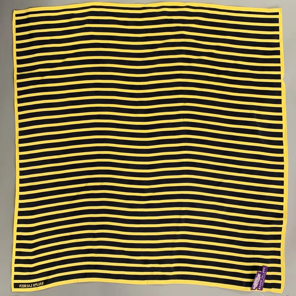 COLECCIÓN RALPH LAUREN Bufanda Cuadrada de Seda a Rayas Amarilla Azul Marino Foto 3 de 4