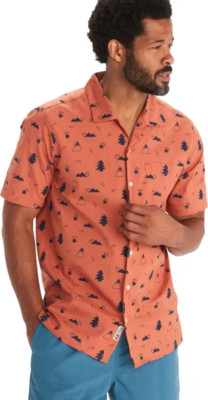 Marmot Mountain Works Muir Camp Shirt Men's L Auburn w/Navy Print S/S $80 NWT
