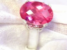 8ct Pink Lab Sapphire Size 8 Ring 925 Sterling Silver USA Made Checker Cut