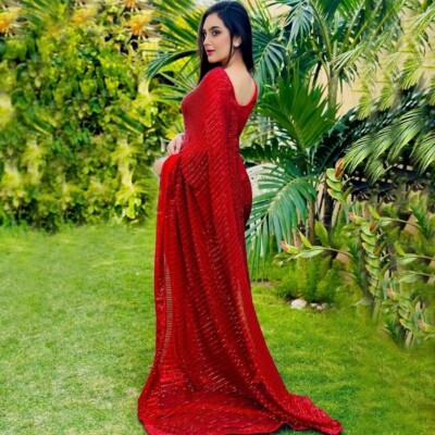 Function Wedding Indian Sari Georgette With Embroidery Sequence Work Saree JR