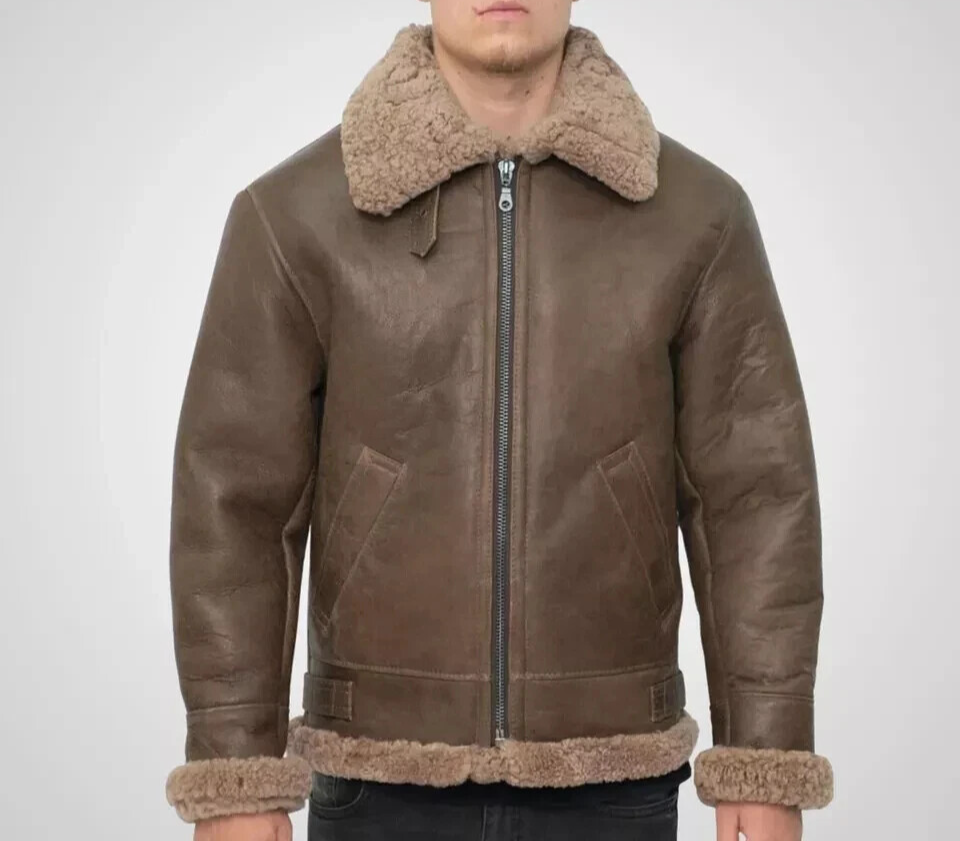 〖最安値〗FLIGHT SHEARLING Jacket NEW Mens Shearling Flight Aviator B3 Bomber Sheepskin Fur Leather