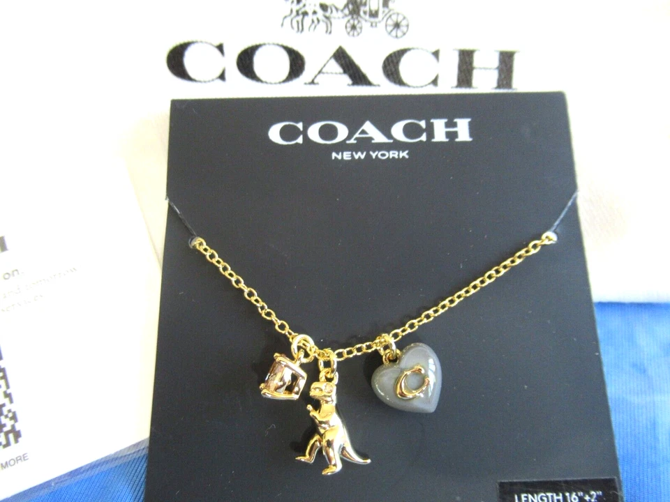 COACH  Authentic Rexy Charm Pendant Necklace  Three Charms NWT