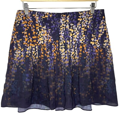 Reiss Alana Printed Mini Skirt Womens 10 Blue Viscose Coco Moon Ombre Lined Zip