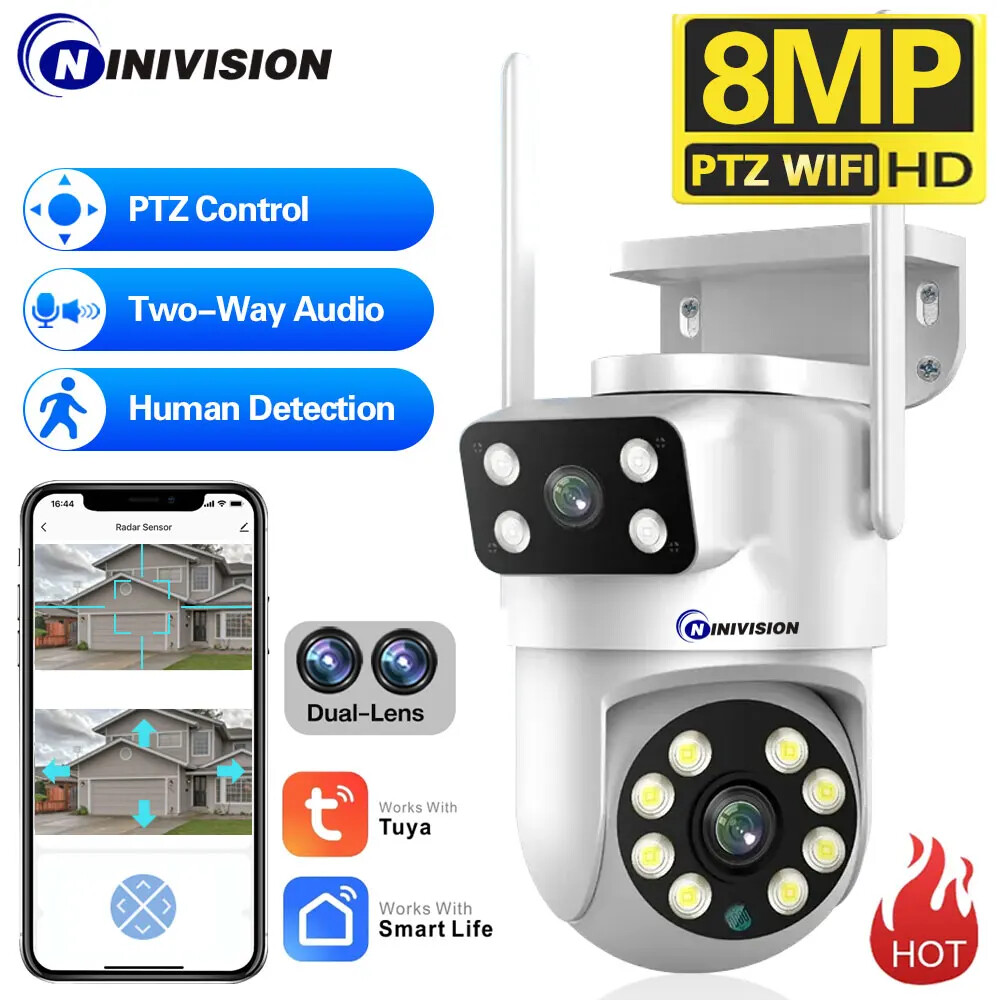 Tuya Smart Life 4K 8MP Dual Lens PTZ WIIF Camera Dual Screen Human Auto Tracking