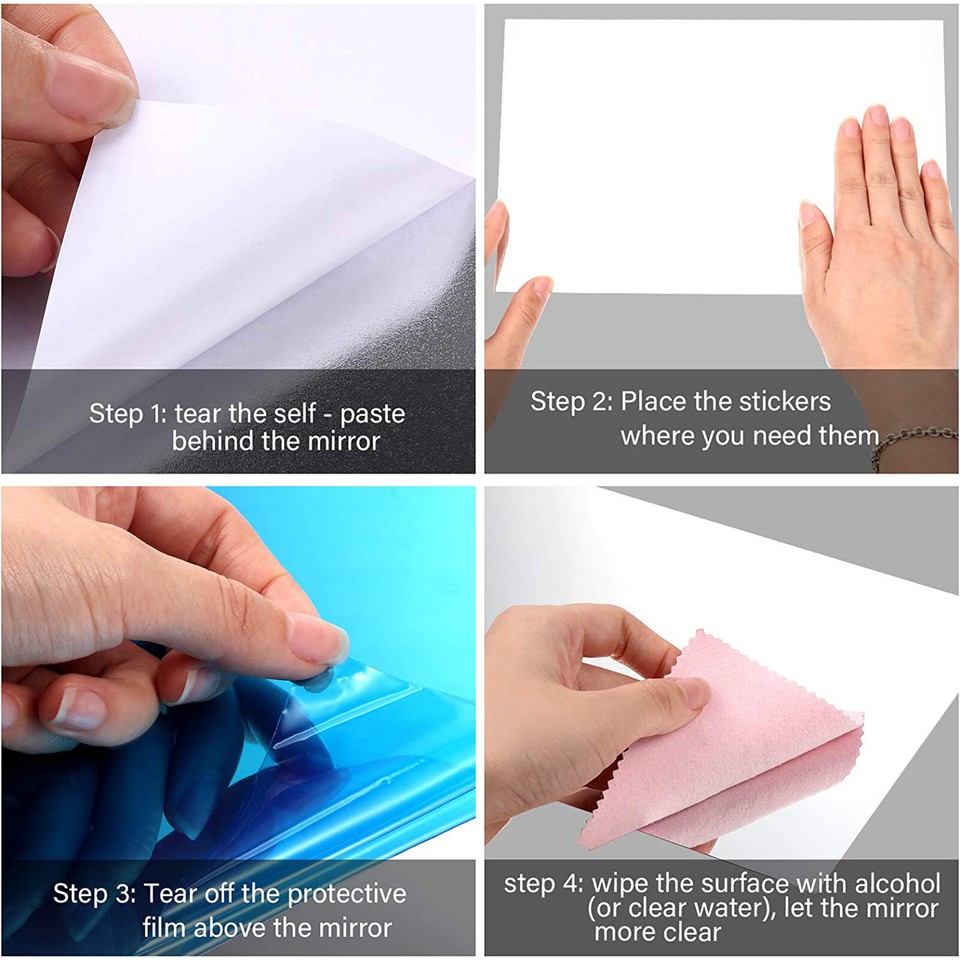 12PCS Self Adhesive Mirror Reflective Wall Sticker Film Paper Home ...