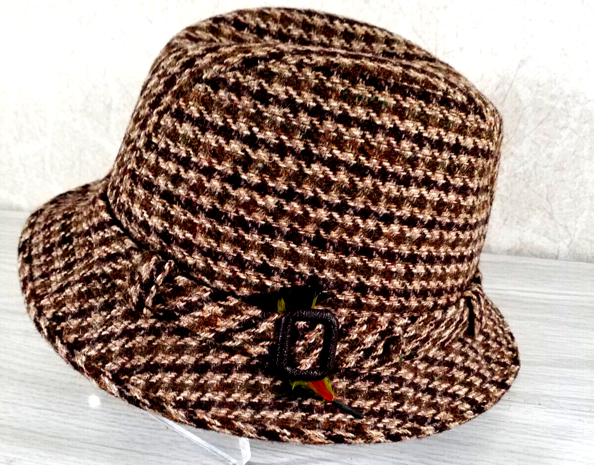 Donegal Wool Tweed Walking Hat Feather Redwood Rose Classic Irish Design - Main Image