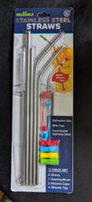 New Reusable Stainless Steel Straws 11 piece Set BPA Free w/Silicone Tips  Caps