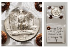 ITALIA Vittorio Emanuele III 5 Lire Aquilotto 1929 1 rosetta - Periziata qFDC