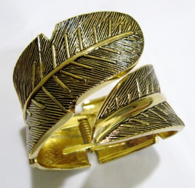 Designer Leaf Shape Metal Bracelet Gold Oxidized Spring Bracelet Gift Idea 