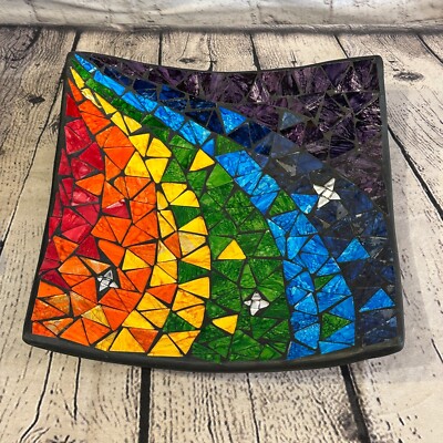 25cm Regenbogen Stern eckig Mosaik Handarbeit Keramik Glasfliese Schale Obst