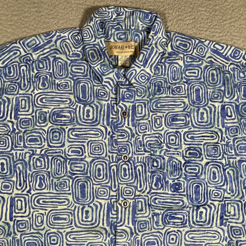 Johari West Shirt Mens XLT Blue Tribal 100% Cotton Hawaiian Casual Preppy Batik